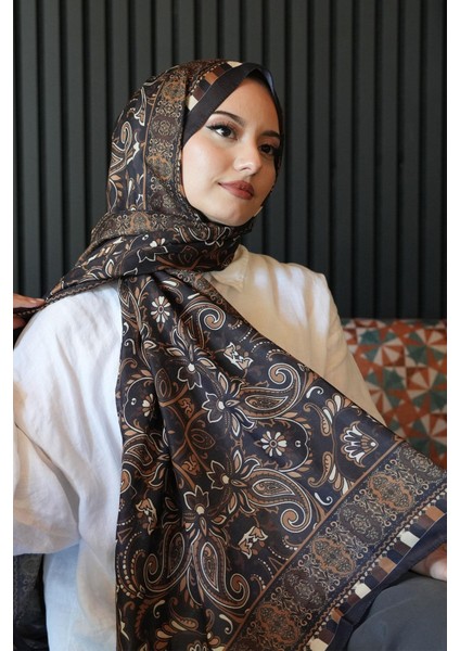 Etnik Desen Acı Kahve Soft Pamuk Şal