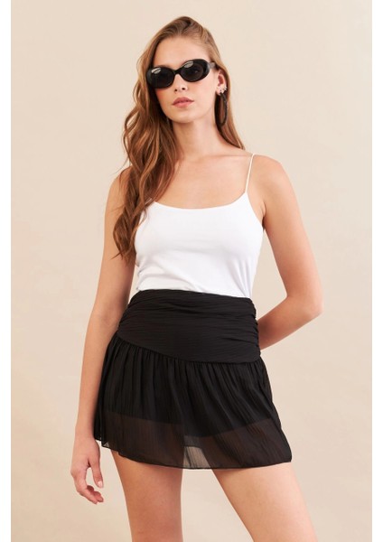 Kadın Siyah Pileli Tül Şort Etek ZH092 modelleri