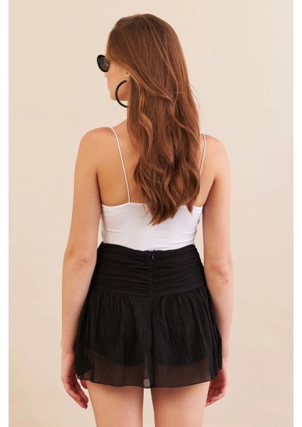 Kadın Siyah Pileli Tül Şort Etek ZH092 fırsatları