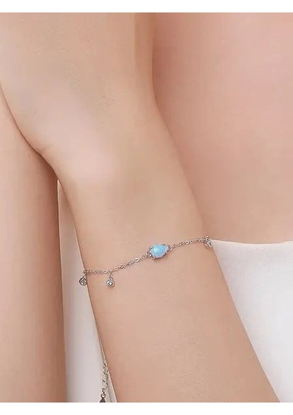 Damla Model Mavi Opal Taşılı Kadın Gümüş Bileklik fiyatları