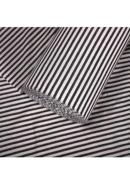 Siyah Çizgili Keten Kumaş- Yıkanmış Keten Kumaş 100X230CM