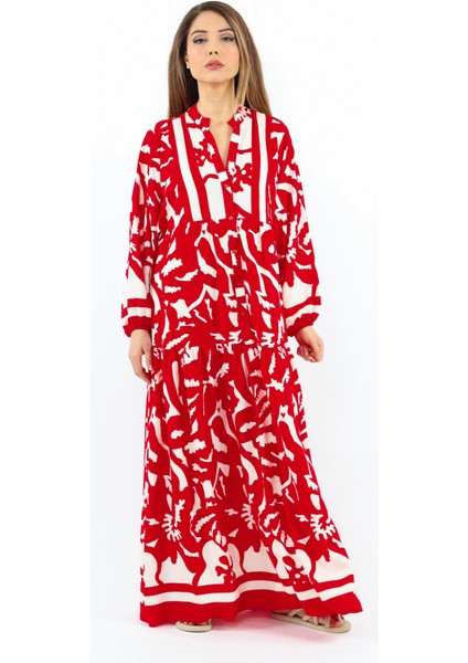 Prive Sorrento Viskon Maksi Kırmızı Uzun Elbise