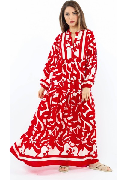 Prive Sorrento Viskon Maksi Kırmızı Uzun Elbise