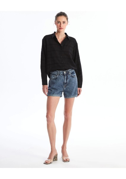 Lcw Vision Siyah Kendinden Desenli Uzun Kollu Oversize Kadın Gömlek fiyatları