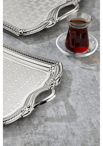 Tepsi Silver 2'li Ikramlık Sunumluk Servis ve Çay Tepsisi Çay ve Kahve Tepsisi Kulplu Çay Tepsisi modelleri