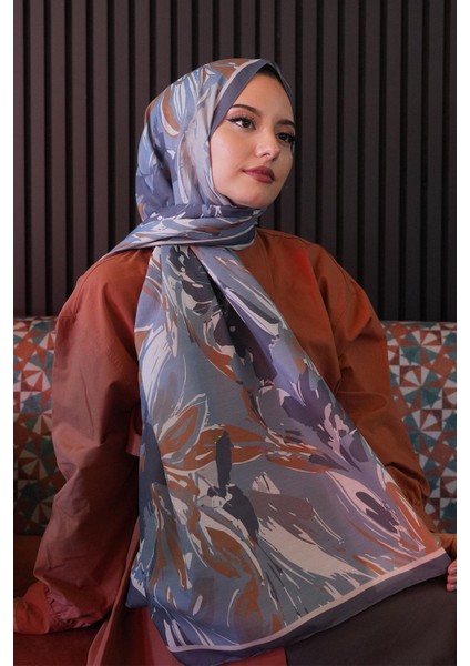 Zambak Çiçek Desen Mavi Soft Pamuk Şal modelleri