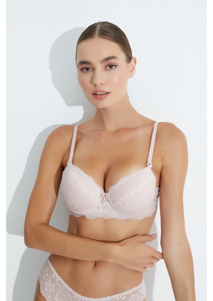 Dolgusuz B Cup Dantelli Sütyen Pudra