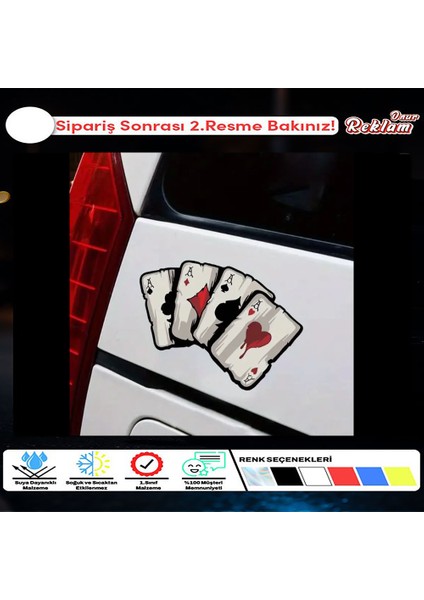 Poker As Kartları Araba Stickerı – 4’lü As Seti – Suya Dayanıklı – 12X8 cm