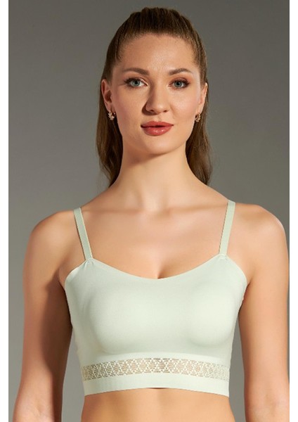 Dikişsiz Balensiz Ince Pedli Tül Dantel Belli Düz Kesim Bralet Açık Yeşil