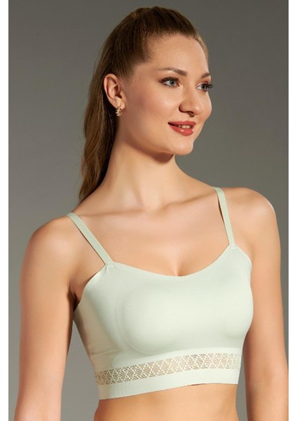 Dikişsiz Balensiz Ince Pedli Tül Dantel Belli Düz Kesim Bralet Açık Yeşil modelleri