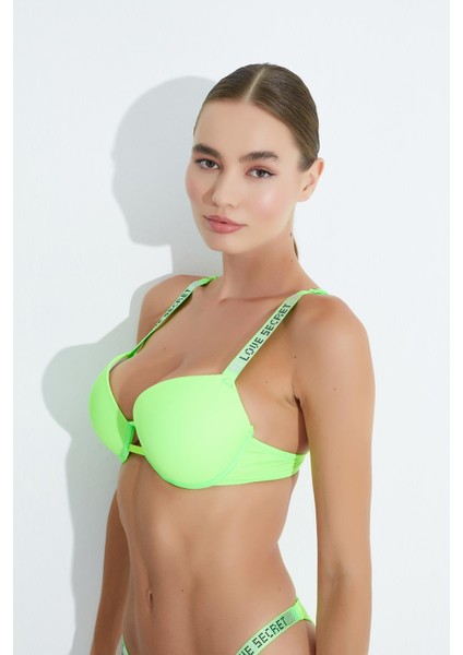 Dolgulu Mikro Taşlı B Cup Sütyen Neon Yeşil
