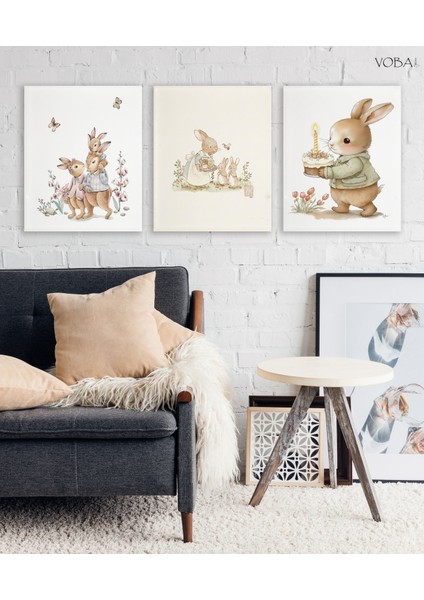 3 Parçalı Çocuk Odası Için Tavşan Temalı Mdf Tablo Seti-8