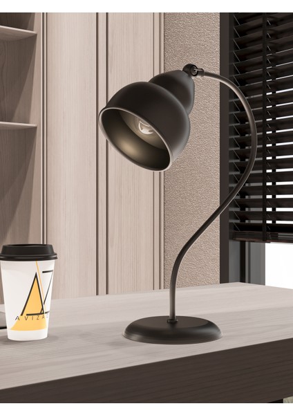 Lunera Noir Siyah Kıvrımlı Metal Masa Lambası | 90° Ayarlanabilir Başlık | E27 Duy