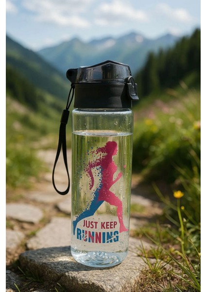 Şeffaf Motivasyon Matara Suluk Su Şişesi 'just Keep Running' Desenli Matara 500 ml Bpa Free