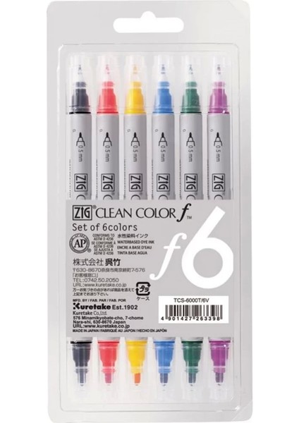 Clean Color F Çift Uçlu Marker Kalem 6 Lı Set TCS-6000T/6V