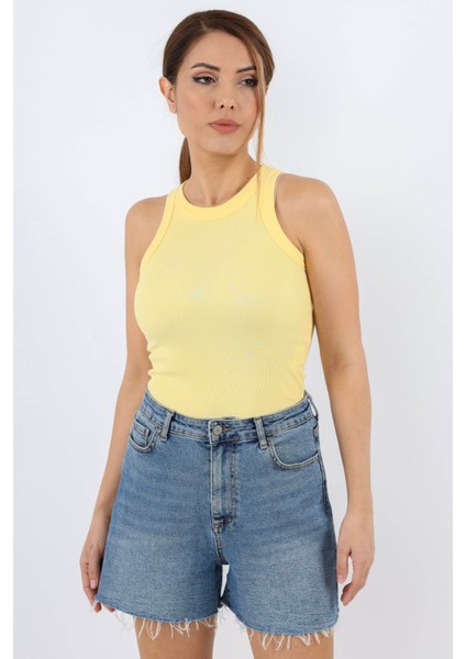 Kadın 3’Lü Premium Pamuklu Fitilli Sarı Çağla Yeşili Mavi Atlet