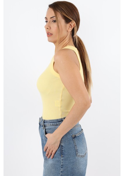 Kadın 3’Lü Premium Pamuklu Fitilli Sarı Çağla Yeşili Mavi Atlet