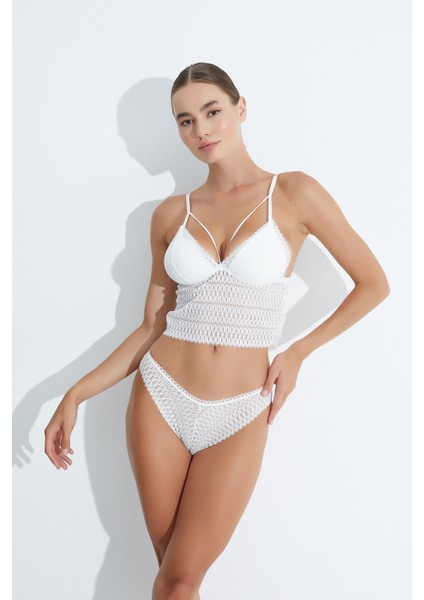 Dolgusuz Uzun Dantelli B Cup Bralet Takım Ekru