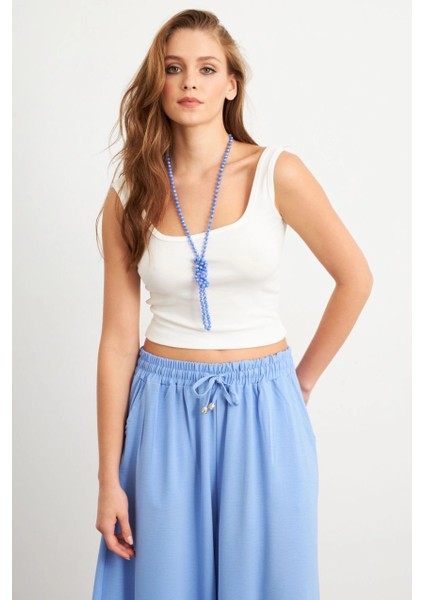 Kadın Ekru Basic Crop Atlet TOP06