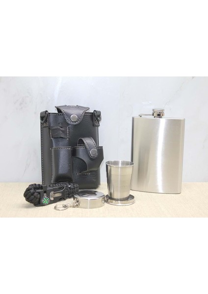 Deri Kılıflı Shot Bardaklı Matara