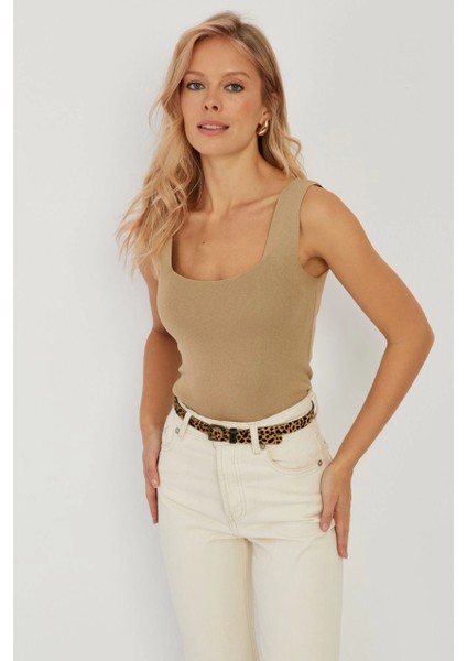 Kadın Camel Kare Yaka Triko Bluz YV80 fiyatları