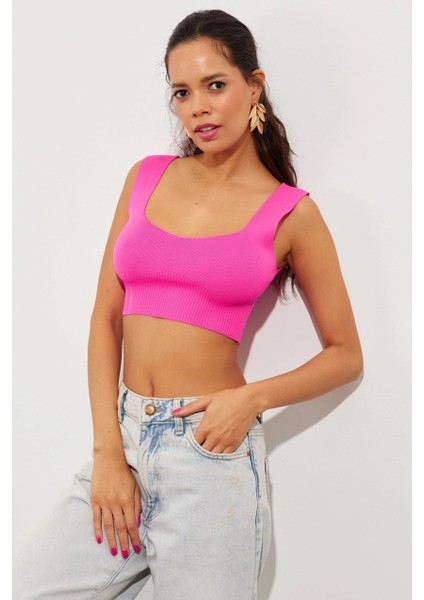 Kadın Fuşya Triko Crop Atlet YV118 modelleri
