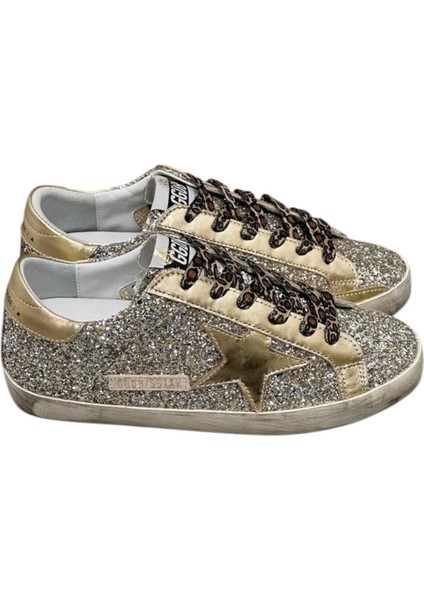 Women's Super-Star Golden Goose Glitter Sneaker - Gold Glitter Leopard Laces-Kadın Ayakkabı Sneakers fiyatları