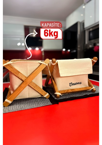 Patates Soğanlık 2'li Set -Bambu Renk- Patates Soğan Sepeti - Ahşap & Kanvas, 6 kg Kapasiteli, fırsatları