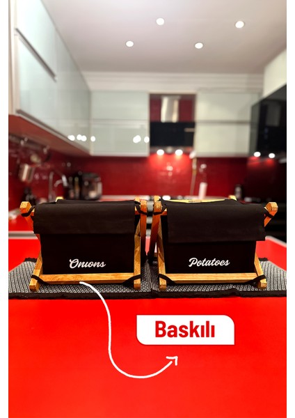 Patates Soğanlık 2'li Set - Bambu Rengi- Patates Soğan Sepeti - Ahşap & Kanvas, 6 kg Kapasiteli, indirimleri