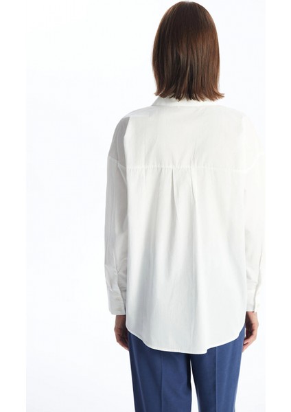 Lcw Vision Beyaz Kendinden Desenli Uzun Kollu Oversize Kadın Gömlek fırsatları