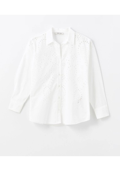 Lcw Vision Beyaz Kendinden Desenli Uzun Kollu Oversize Kadın Gömlek indirimleri