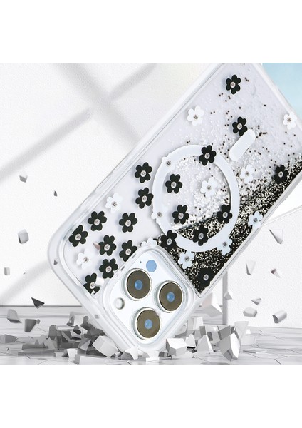 iPhone 14 Pro Max Kılıf Sıvılı Simli Baskılı Şeffaf Arka Yüzey Mossa Silikon Kılıf modelleri