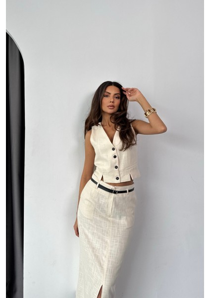 Yelek-Önden Yırtmaçlı Etek Tk Şantuk Keten - Ham fırsatları