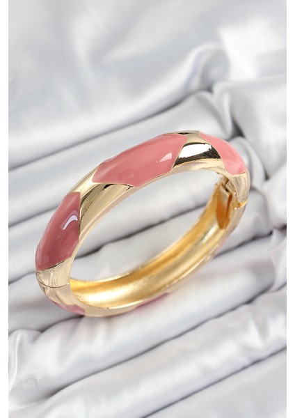 Pirinç Pembe Mineli Baklava Model Gold Renk Kadın Kelepçe