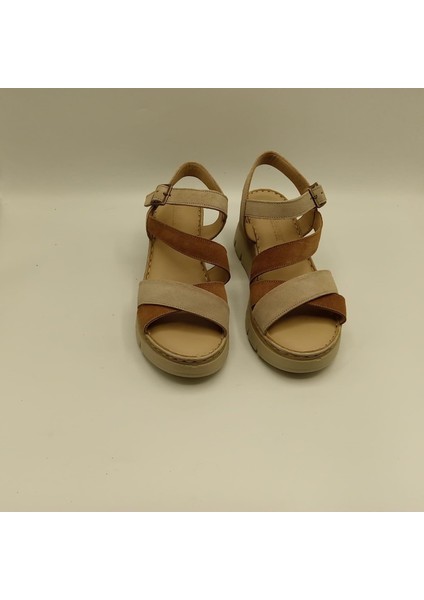 Stabil Çapraz Bantlı Bilekten Bağlamalı Gerçek Deri Süet Kadın Sandalet – Bej/Açık Kahve modelleri