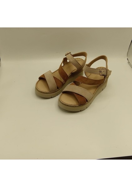 Stabil Çapraz Bantlı Bilekten Bağlamalı Gerçek Deri Süet Kadın Sandalet – Bej/Açık Kahve fırsatları