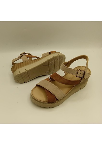 Stabil Çapraz Bantlı Bilekten Bağlamalı Gerçek Deri Süet Kadın Sandalet – Bej/Açık Kahve indirimleri
