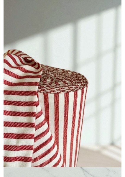 Çizgili Keten Kumaş- Kırmızı Yıkanmış Çizgili Keten 100X230 cm