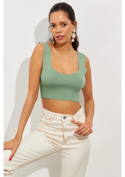 Kadın Mint Triko Crop Atlet YV118 modelleri