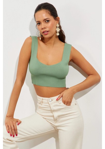Kadın Mint Triko Crop Atlet YV118 fırsatları