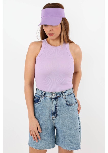 Kadın Premium Doku Lila Fitilli Pamuklu Atlet