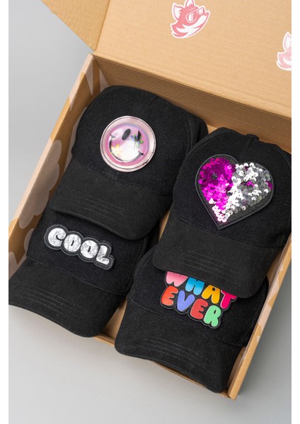 Unisex, 100% Koton, Janti Fox Patchleriyle Tasarlanabilir ve Ayarlanabilir Siyah Şapka