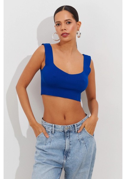 Kadın Saks Triko Crop Atlet YV118 fiyatları