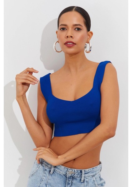Kadın Saks Triko Crop Atlet YV118 modelleri