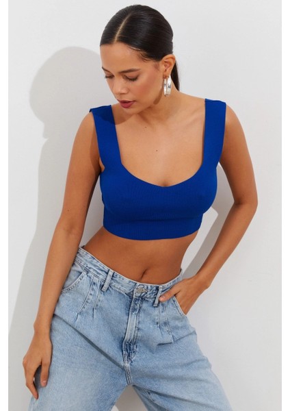 Kadın Saks Triko Crop Atlet YV118 fırsatları