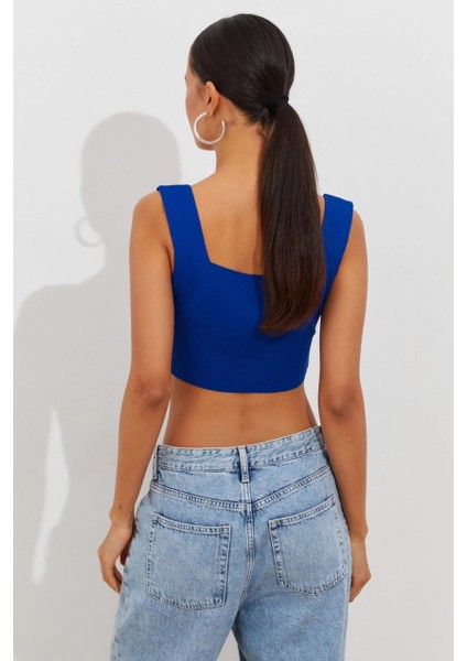 Kadın Saks Triko Crop Atlet YV118 indirimleri