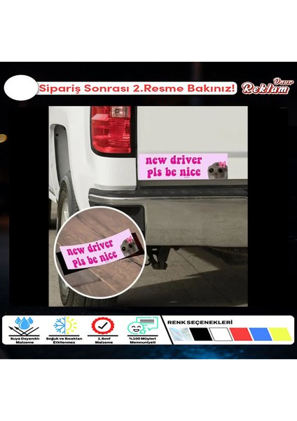 New Driver Pls Be Nice Yazılı Sevimli Araç Stickerı - Pembe - 25X7CM