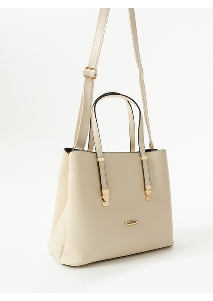 Kadın Uzun Askılı 4 Bölmeli Gold Aksesuarlı Sade Şık Krem Renkli Omuz ve El Çantası indirimleri