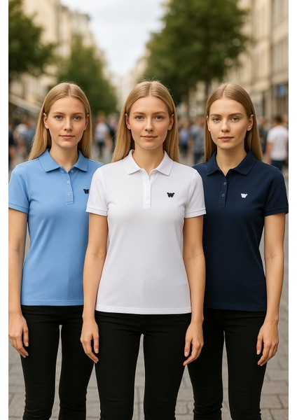 Kadın 3 Lü Paket Kısa Kollu Yazlık Polo Yaka Tişört