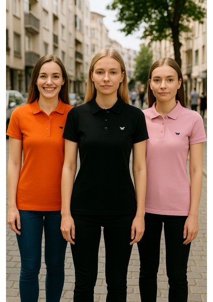 Kadın 3 Lü Paket Kısa Kollu Yazlık Polo Yaka Tişört